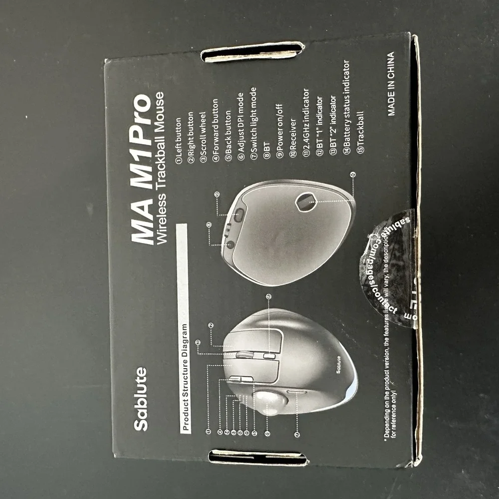 SABLUTE MAM1 Pro Ergonomic Wireless Trackball Mouse 0/18° Angle Bluetooth